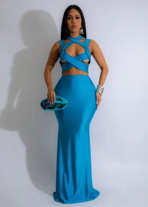 Twisted Elegance Skirt Set Blue