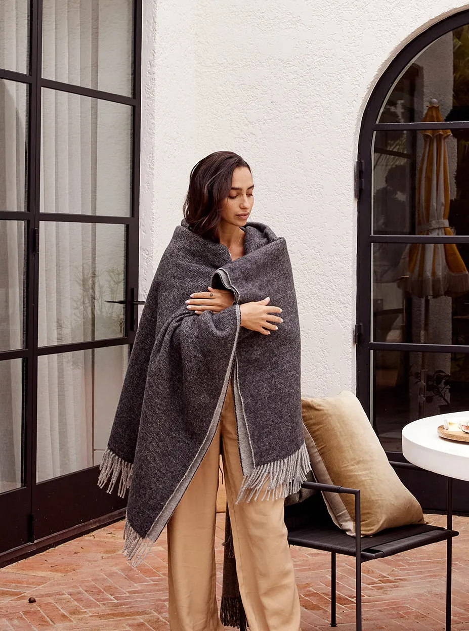 Two Tone Wool Throw | Charcoal/Grey