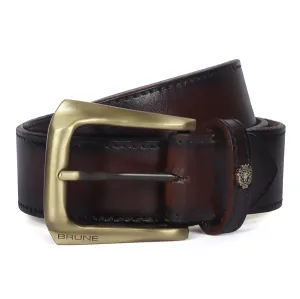 Two Toning Belt in Dark Brown Leather With Smokey Gold Slant Shape Buckle By Brune & Bareskin