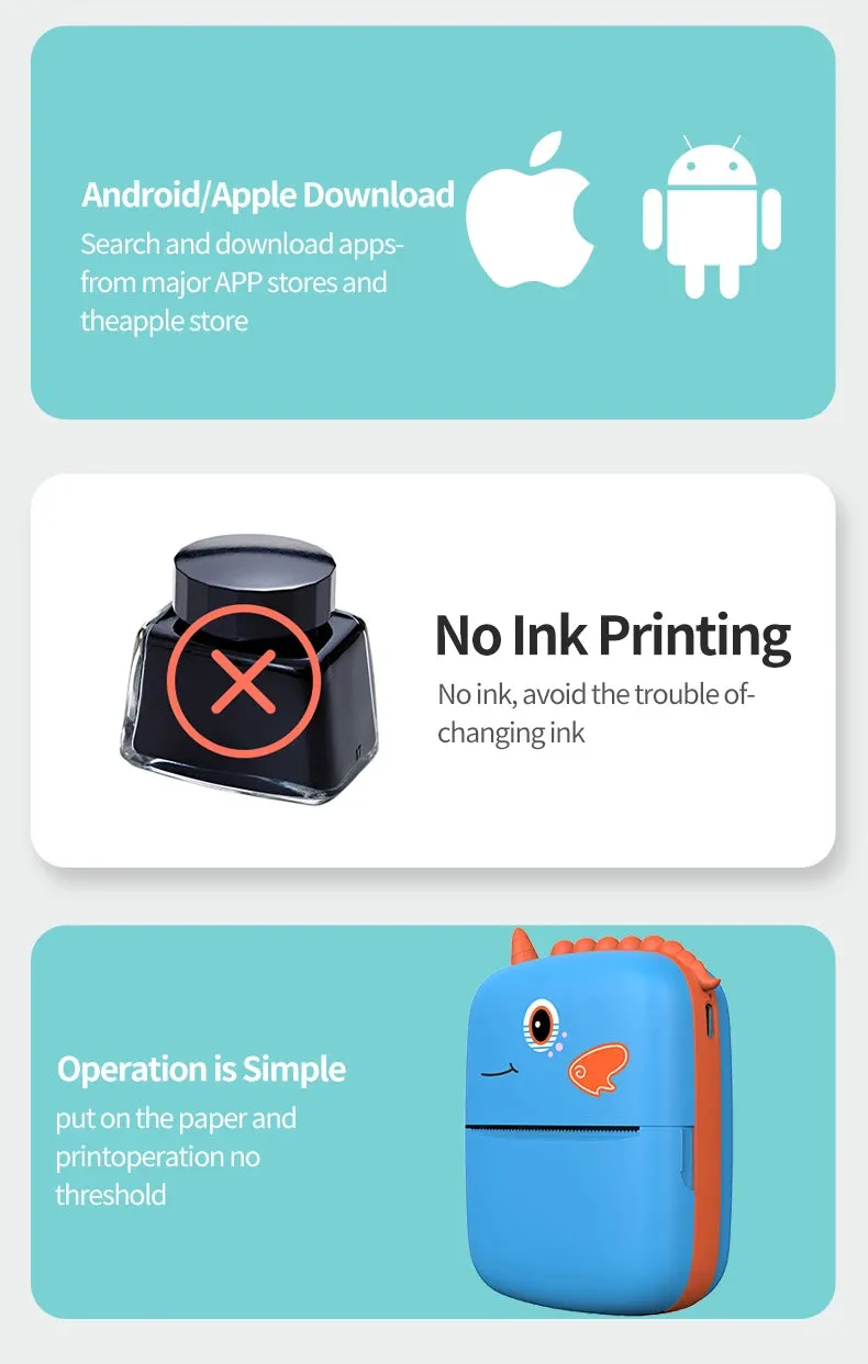 Unicorn Design Mini Portable Thermal Bluetooth Printer
