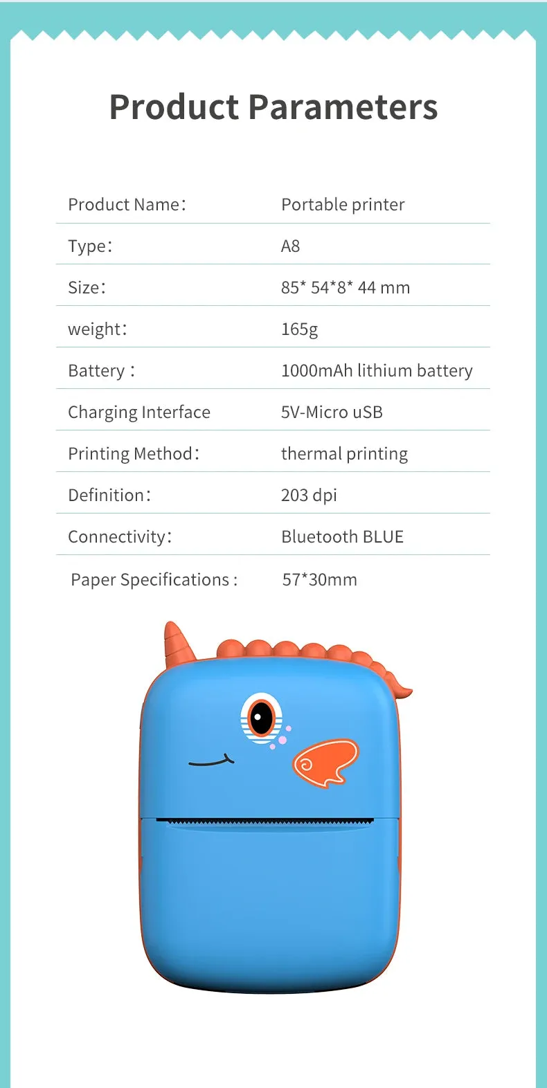 Unicorn Design Mini Portable Thermal Bluetooth Printer