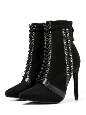 Unique Lacing Pointed Toe Short Boots