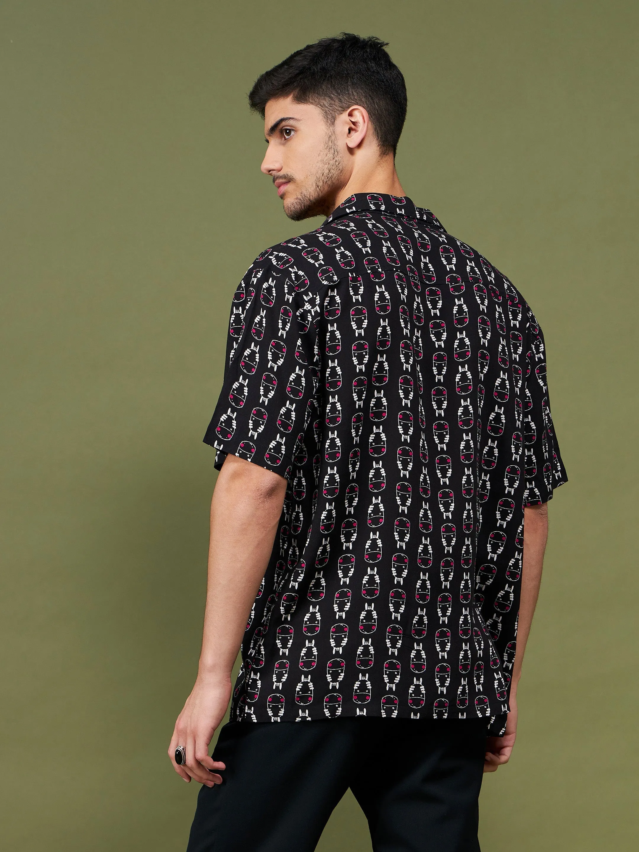 Unisex Black Conversational Relax Fit Shirt