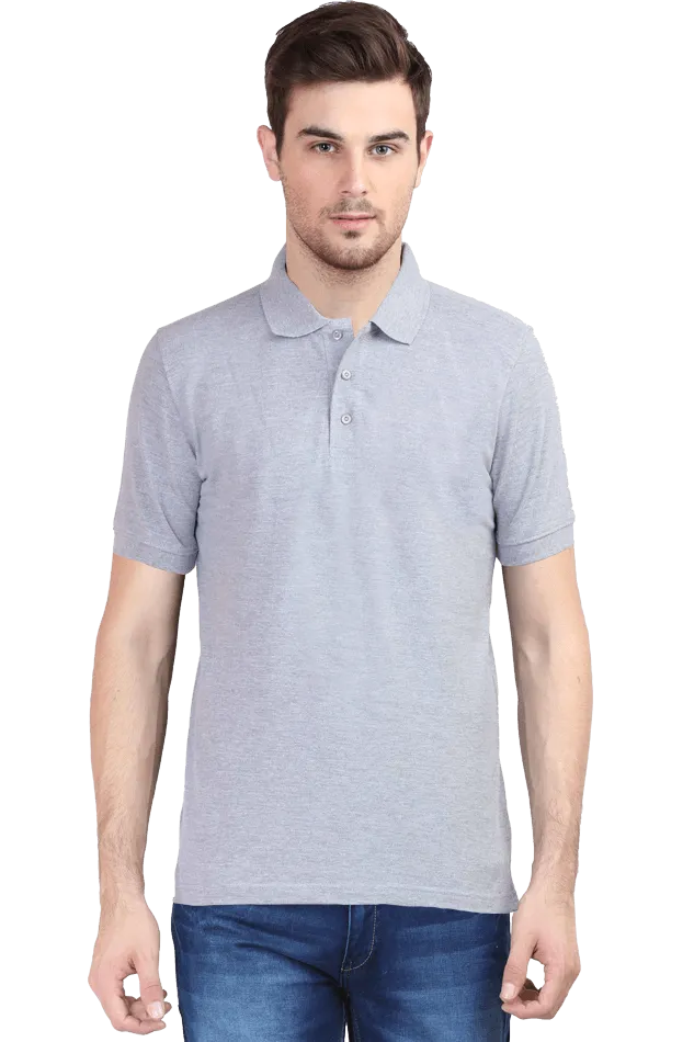 Unisex Grey Melange Cotton Polo T-Shirt