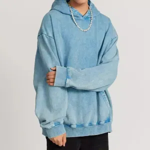 Unisex Thickened Washed Old Gradient Solid Color Batik Hooded Sweatshirt For Men or Women
