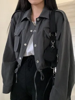 Uniwim ootd Lapel Neck Snap Button Drawstring Short Long Sleeve Blouse