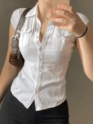 Uniwim ootd Pocket Button Down Cropped Blouse