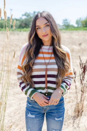 Up All Night Ivory Multicolored Striped Sweater