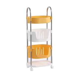 Urbane Home ( Pack of 1 Utility Rolling Cart | 4 Tier Kithen Storage Cart with Caster Wheels | Space Saving Home Storage Organizer | Trolley Rack with Wheels | YM564YW | Yellow White