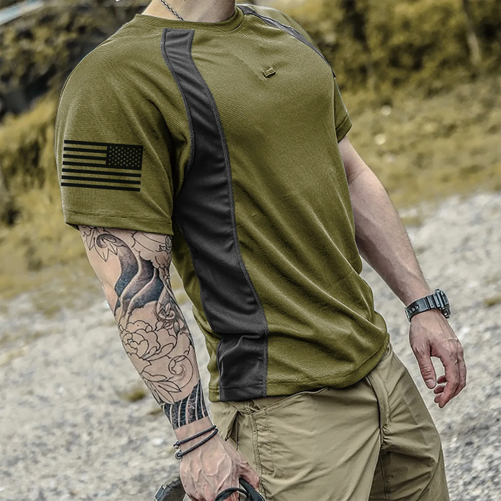 USA FLAG TACTICAL COLOR BLOCK RAGLAN GRAPHIC TEE