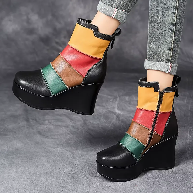 USS Shoes Rachel Women's Mixed Colors Autumn Wedges Boots
