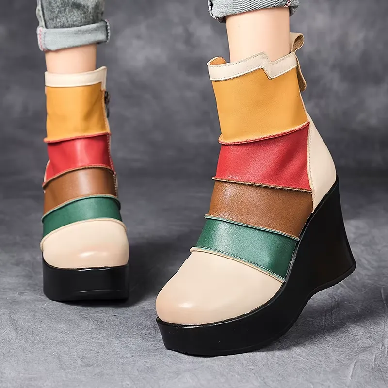 USS Shoes Rachel Women's Mixed Colors Autumn Wedges Boots