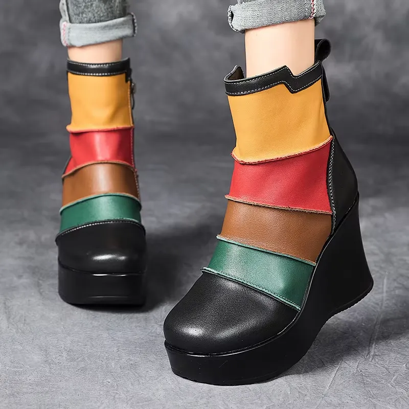 USS Shoes Rachel Women's Mixed Colors Autumn Wedges Boots