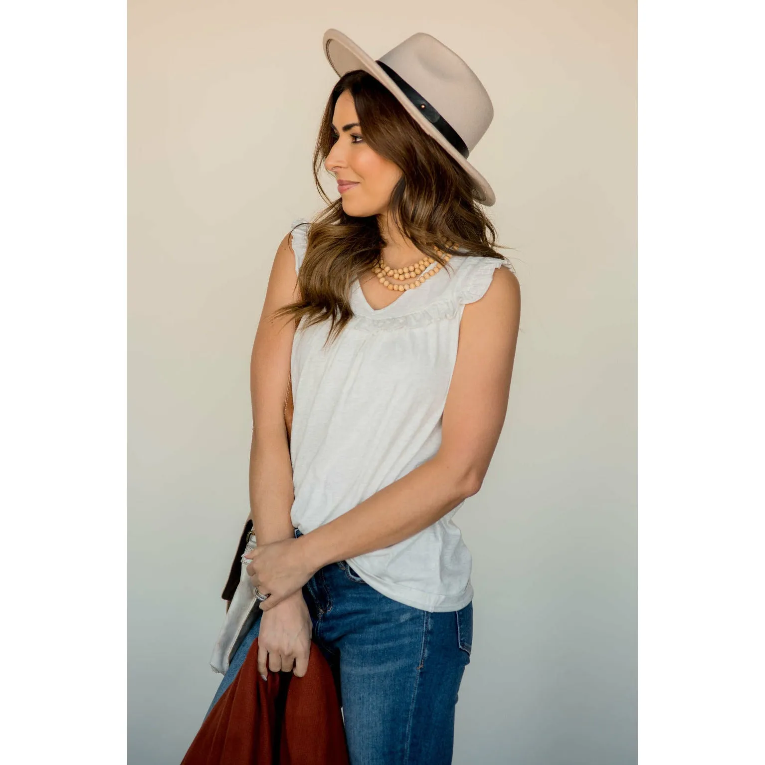V-Neck Ruffle Bib Tank