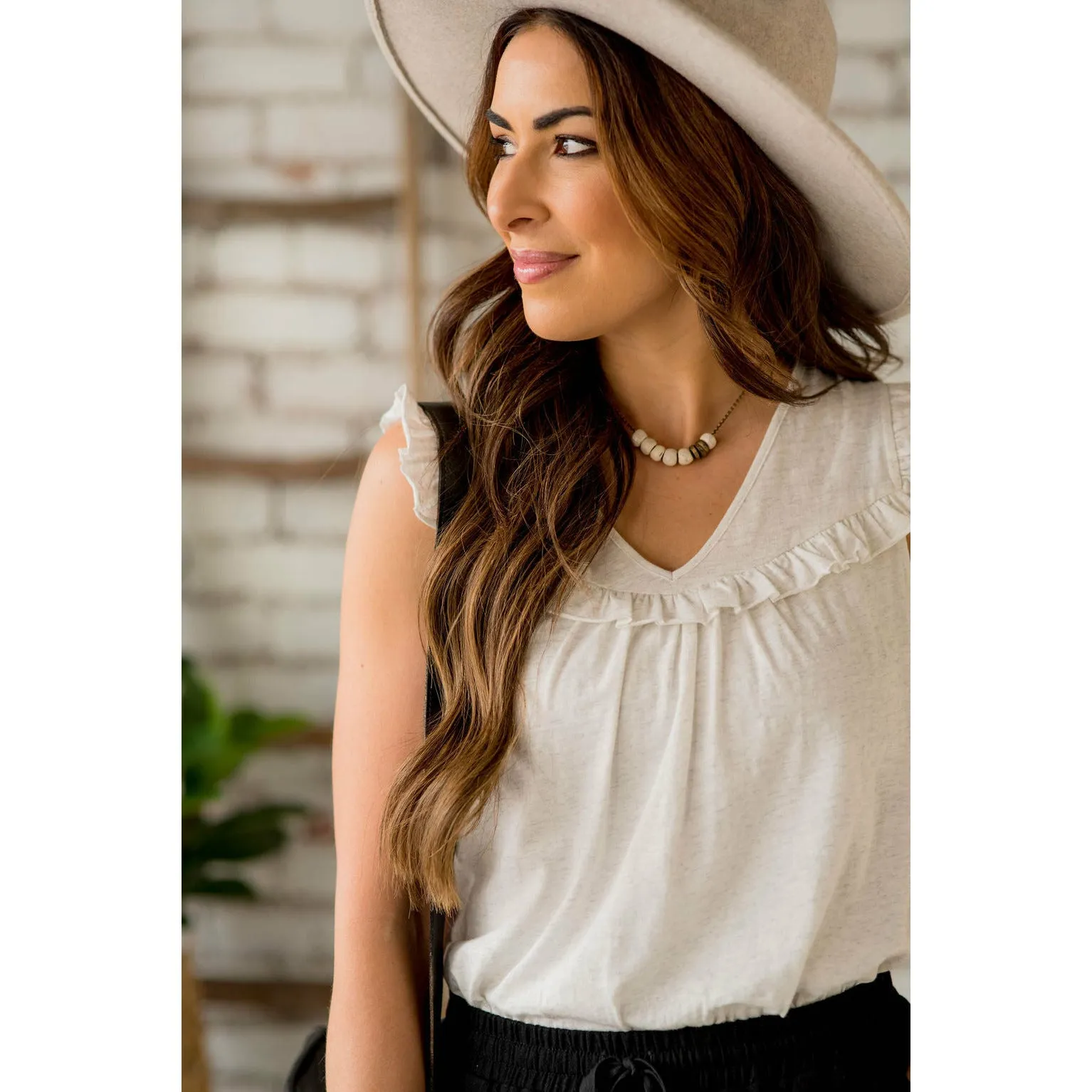 V-Neck Ruffle Bib Tank