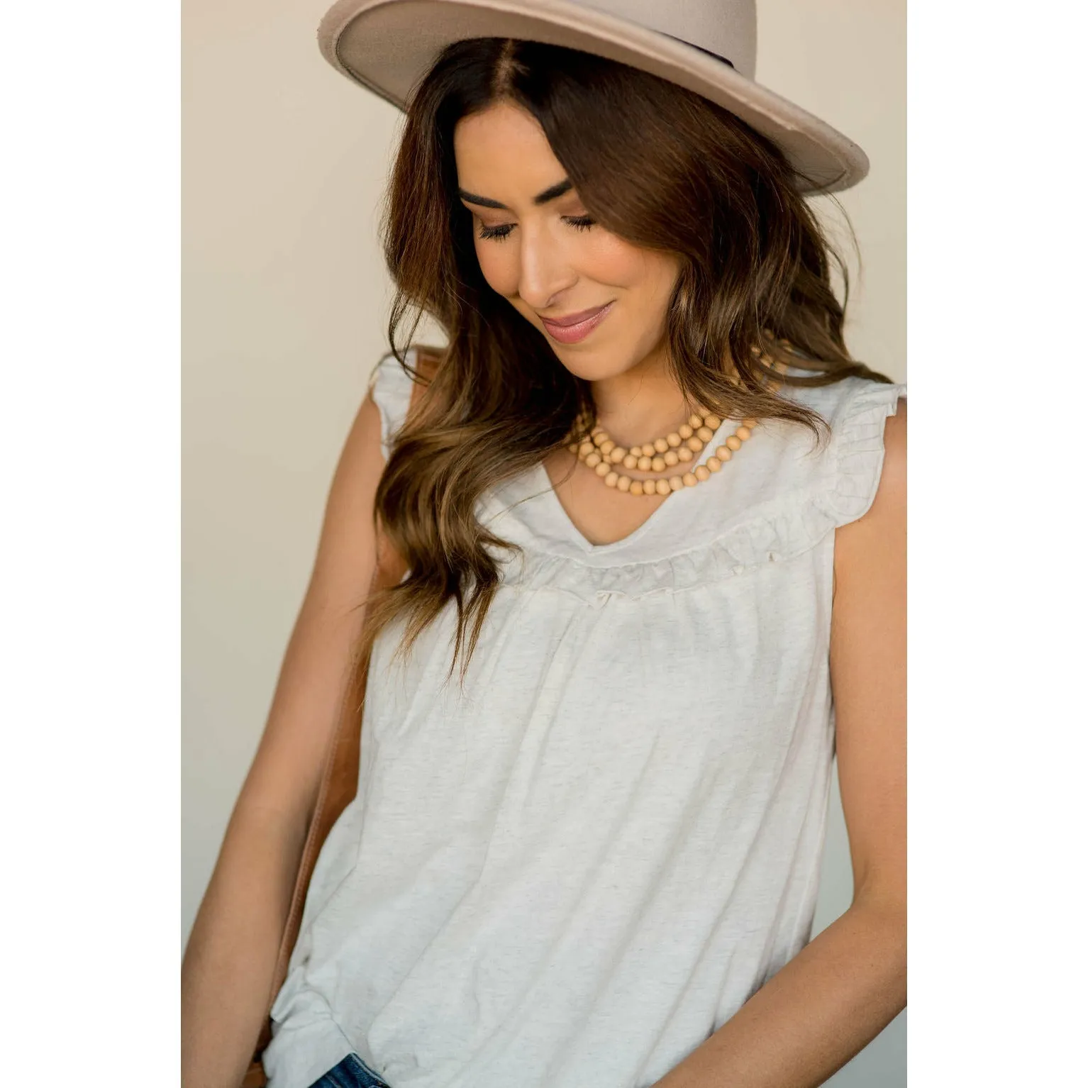 V-Neck Ruffle Bib Tank