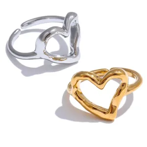 VAIGE Minimalist Adjustable Stainless Steel Heart Ring - Rust-Proof Charm Jewelry for All Occasions