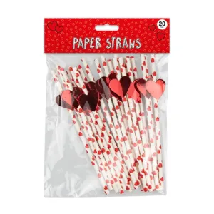 Valentine's Day heart Print Paper Straws | Pack of 20