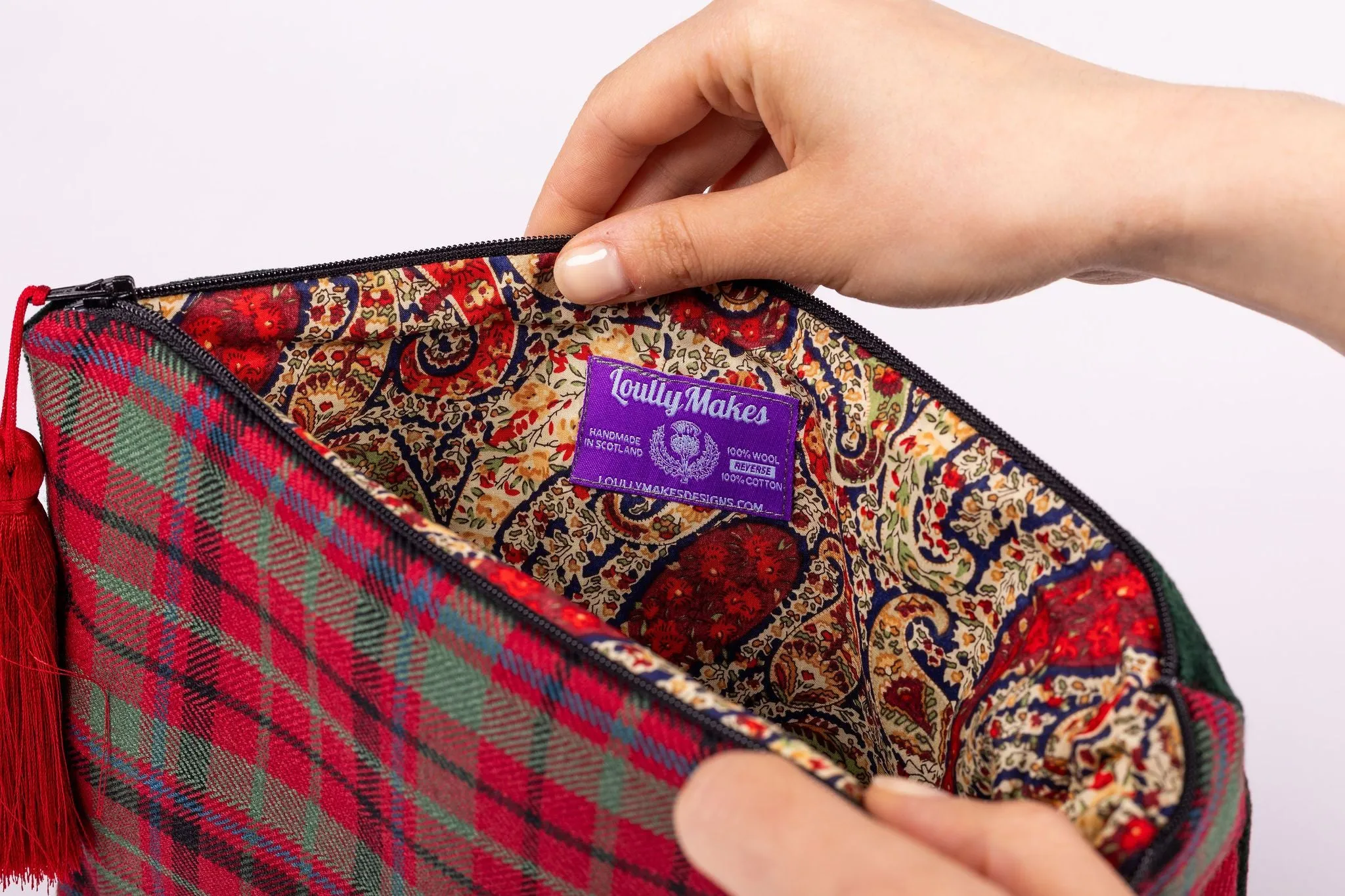 Velvet Backed Clutch Purse - Choose Your Own Tartan - Lined with Liberty Fabric