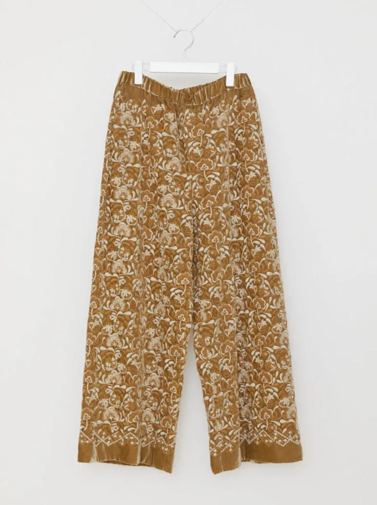 VELVET EMBROIDERY PANTS BEIGE