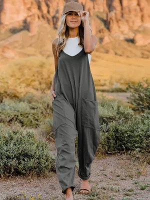 Versatile Vibe: Sleeveless V-Neck Pocketed Jumpsuit