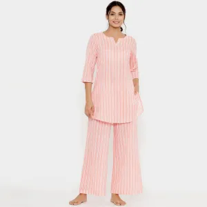 Vertical Stripes On Pink Loungewear Top Set