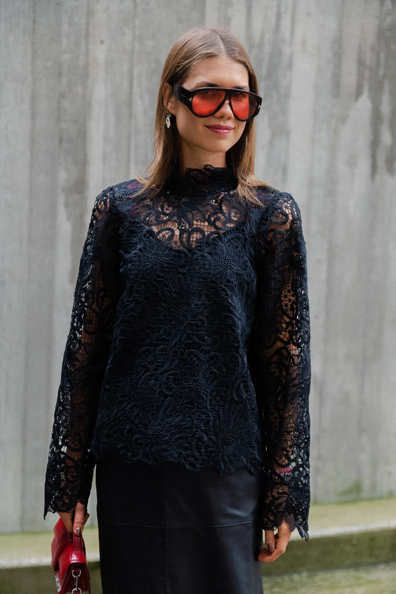 VIBoe LS high neck lace top meteorite