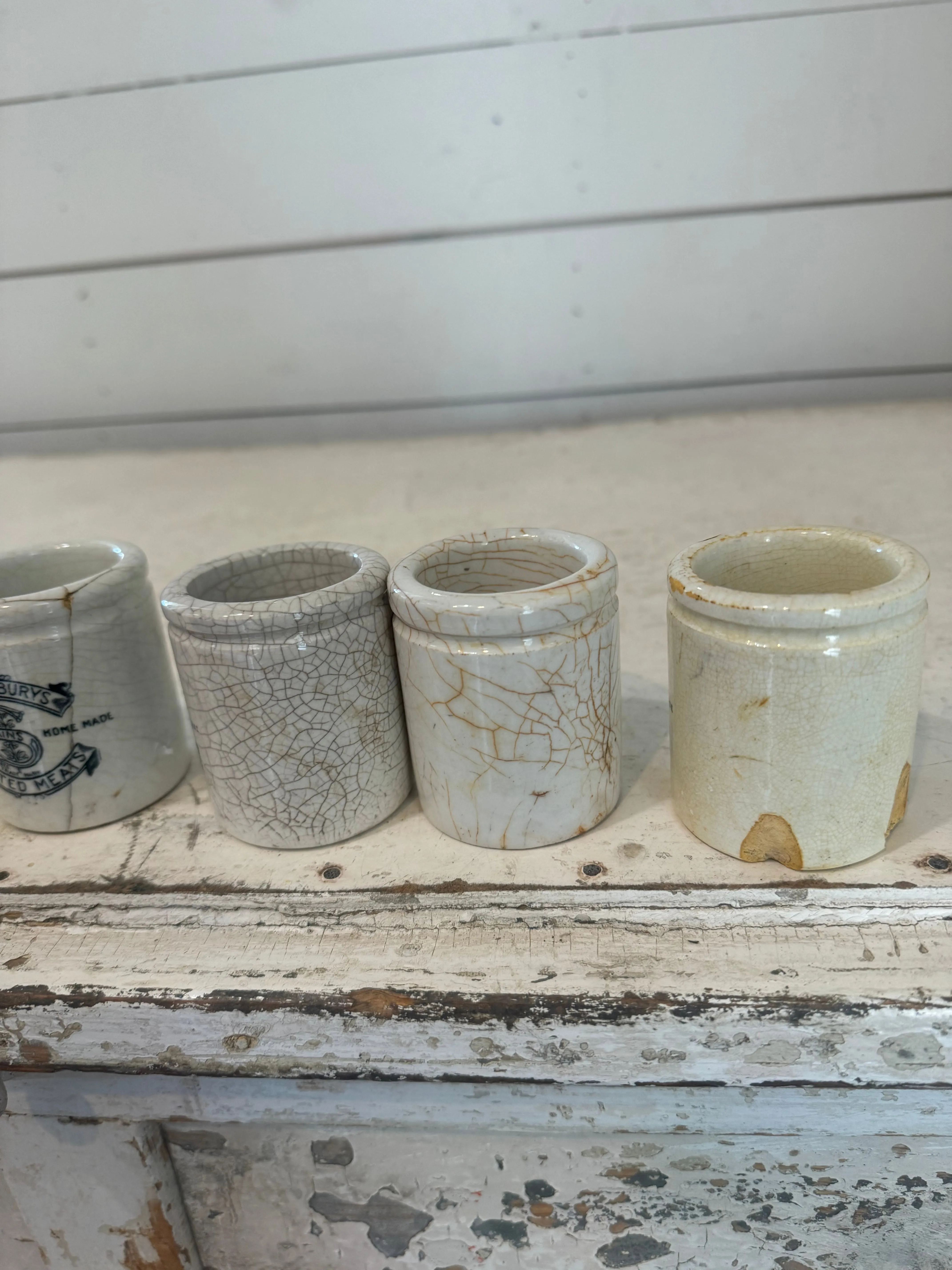 Victorian Antique English Advertising Pot – J. Sainsbury’s Potted Meats - sold individually - Crazed & cracked