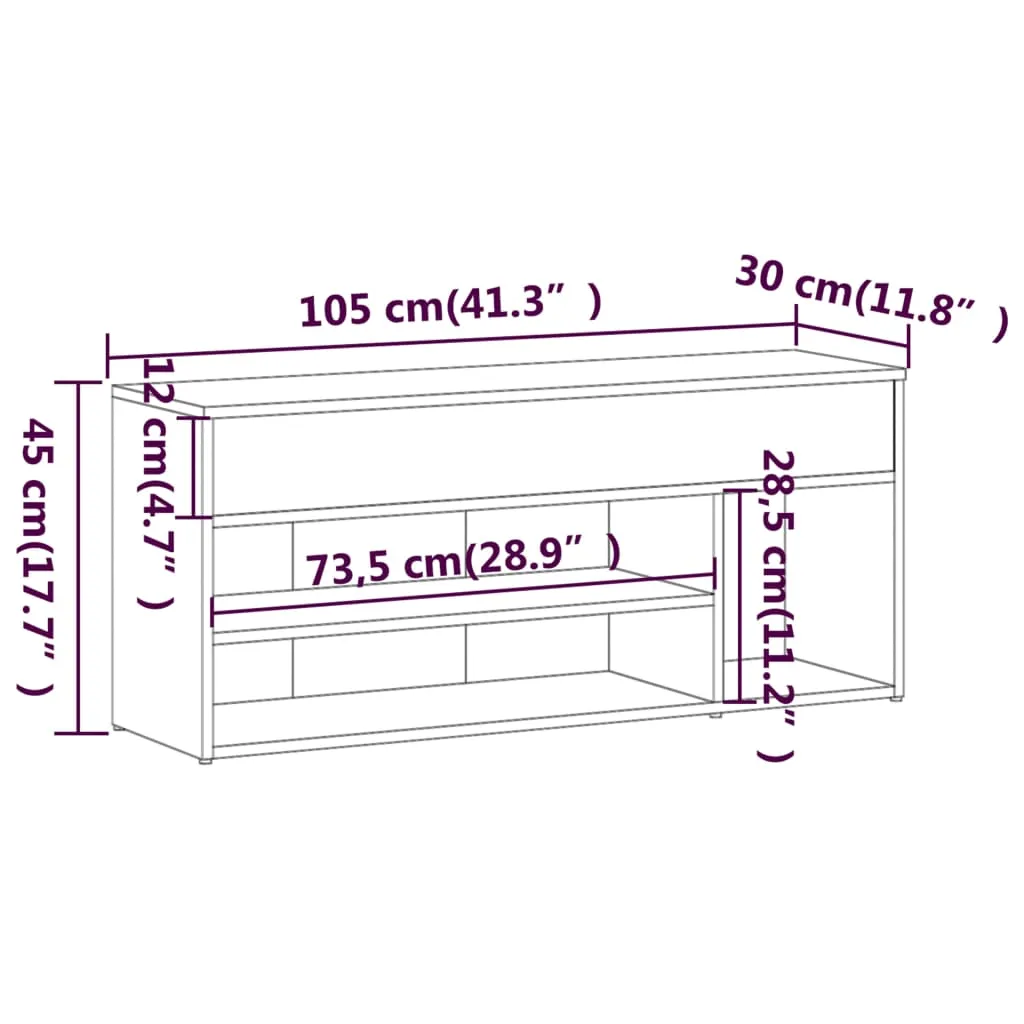 vidaXL Shoe Bench Grey Sonoma 105x30x45 cm Engineered Wood