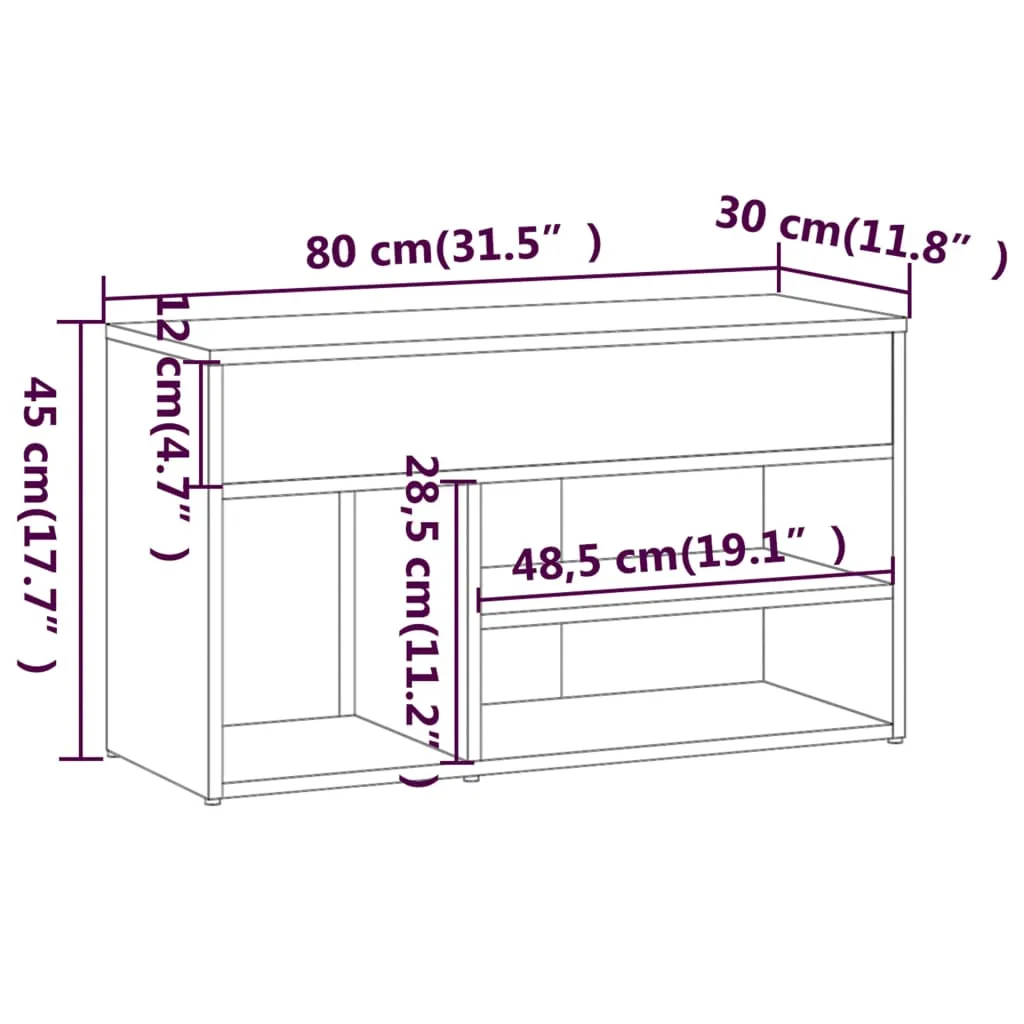 vidaXL Shoe Bench Smoked Oak 80x30x45 cm Engineered Wood