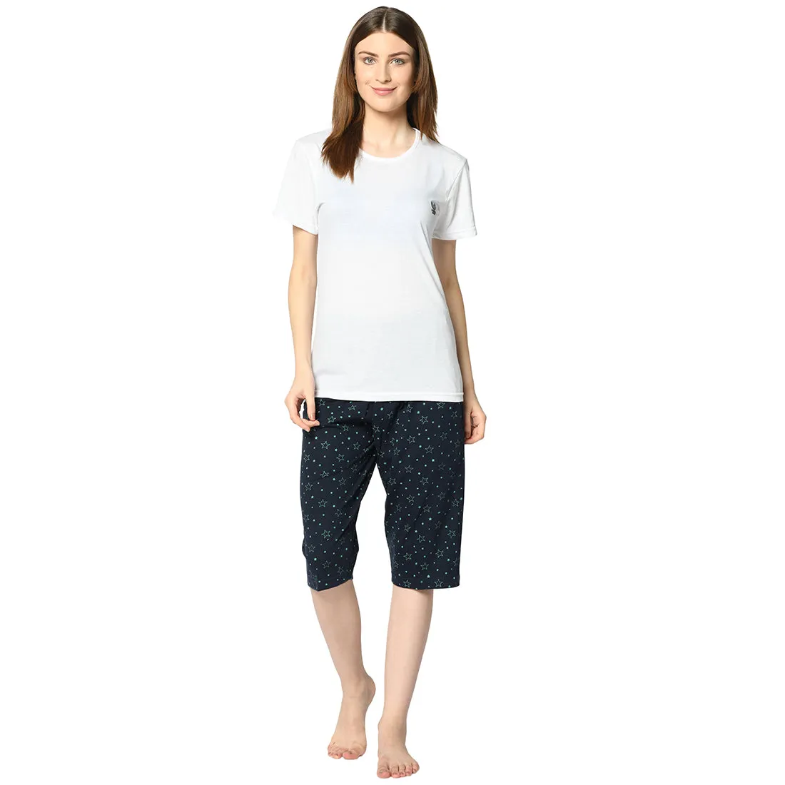 Vimal Jonney Blue 3/4th Capri For Women's