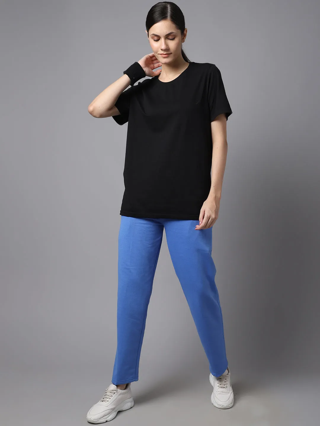 Vimal Jonney Fleece Regular-Fit Sky Blue Trackpant for Women