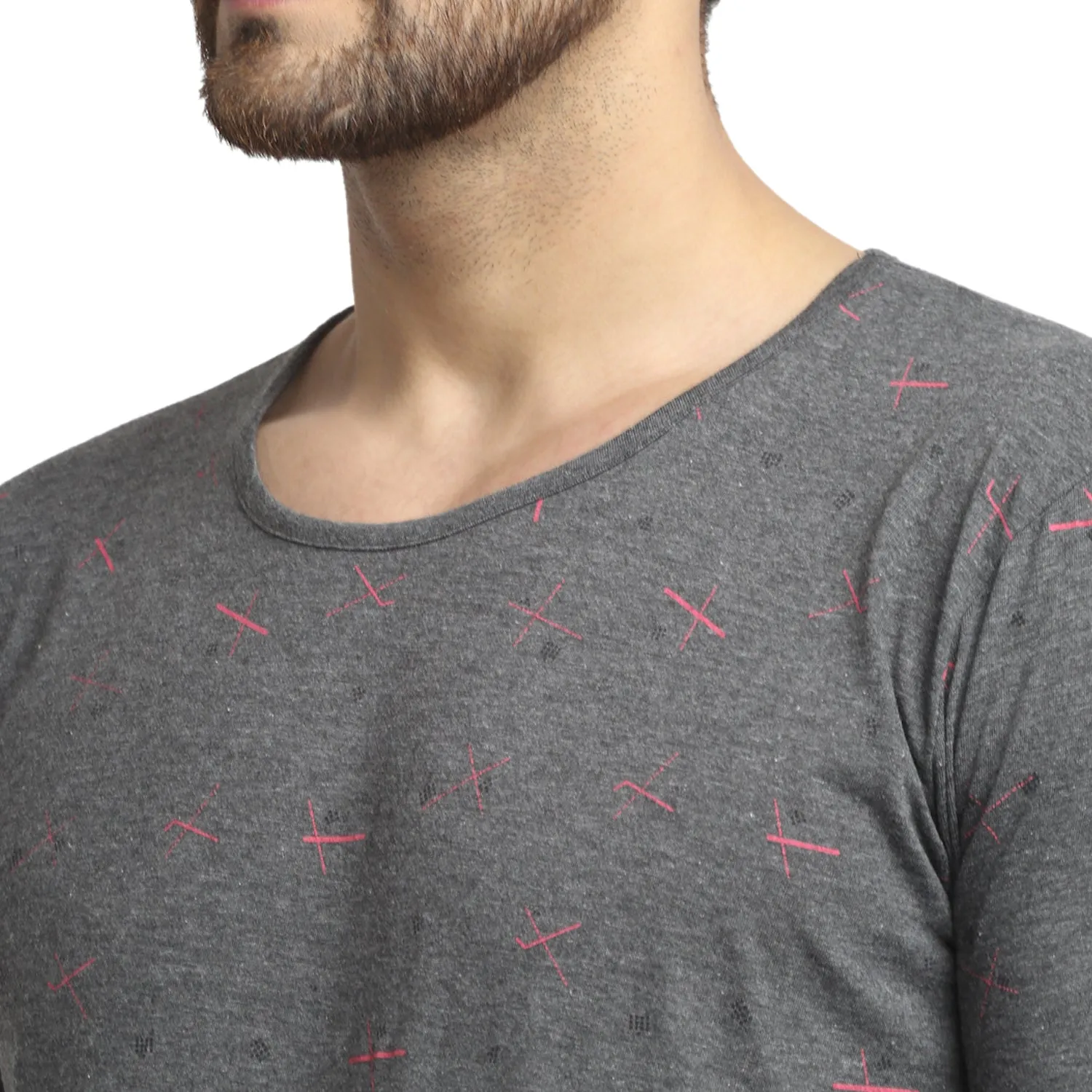 VIMAL JONNEY Men's Grey Printed Round Neck Tshirt