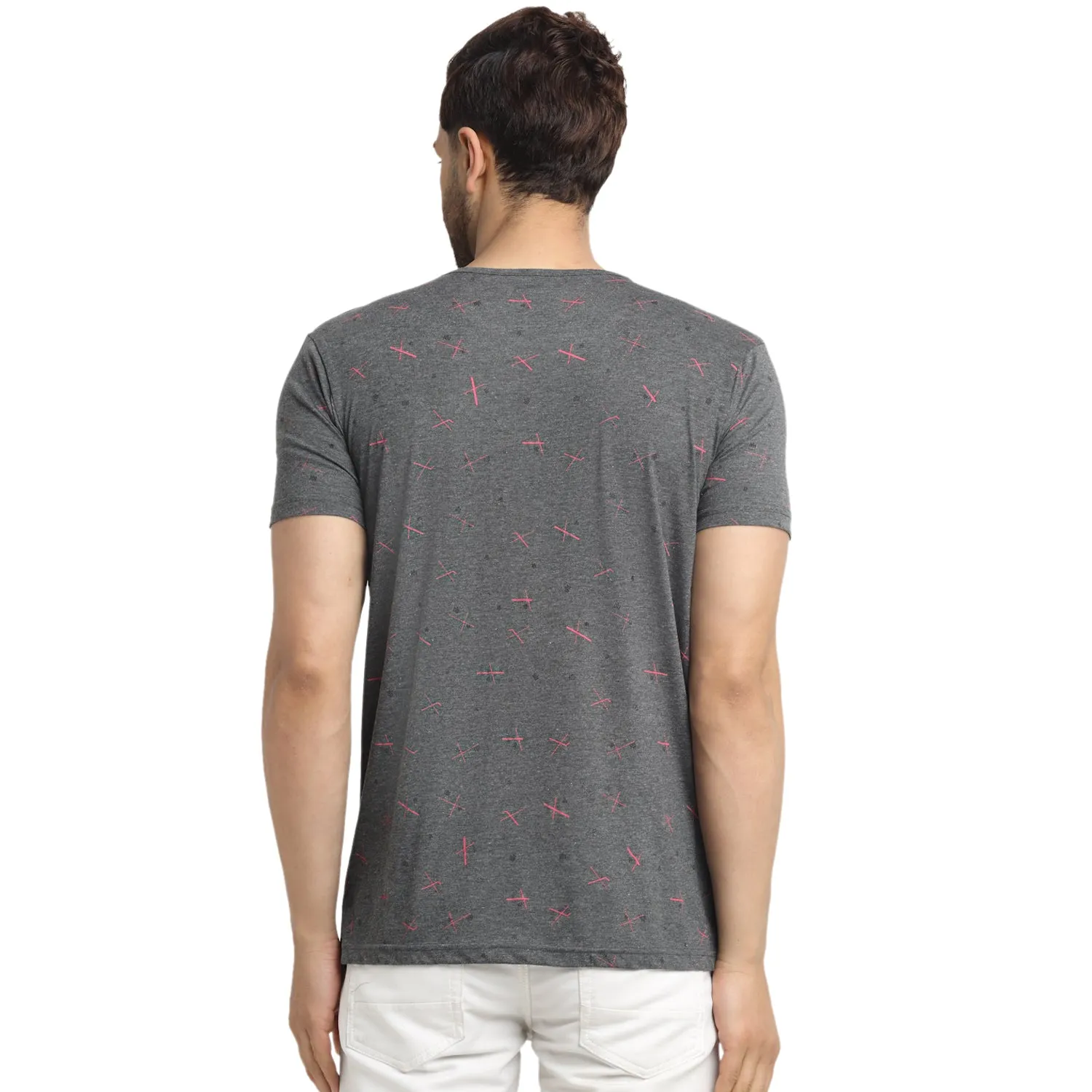 VIMAL JONNEY Men's Grey Printed Round Neck Tshirt