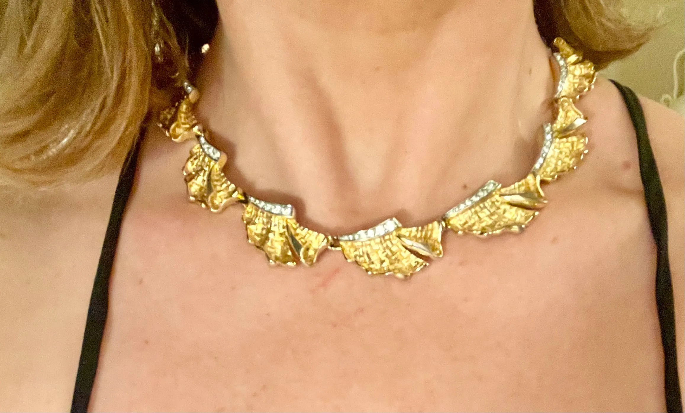 Vintage 1960's Socialite gold and pave set stone collar necklace. A rare beauty!