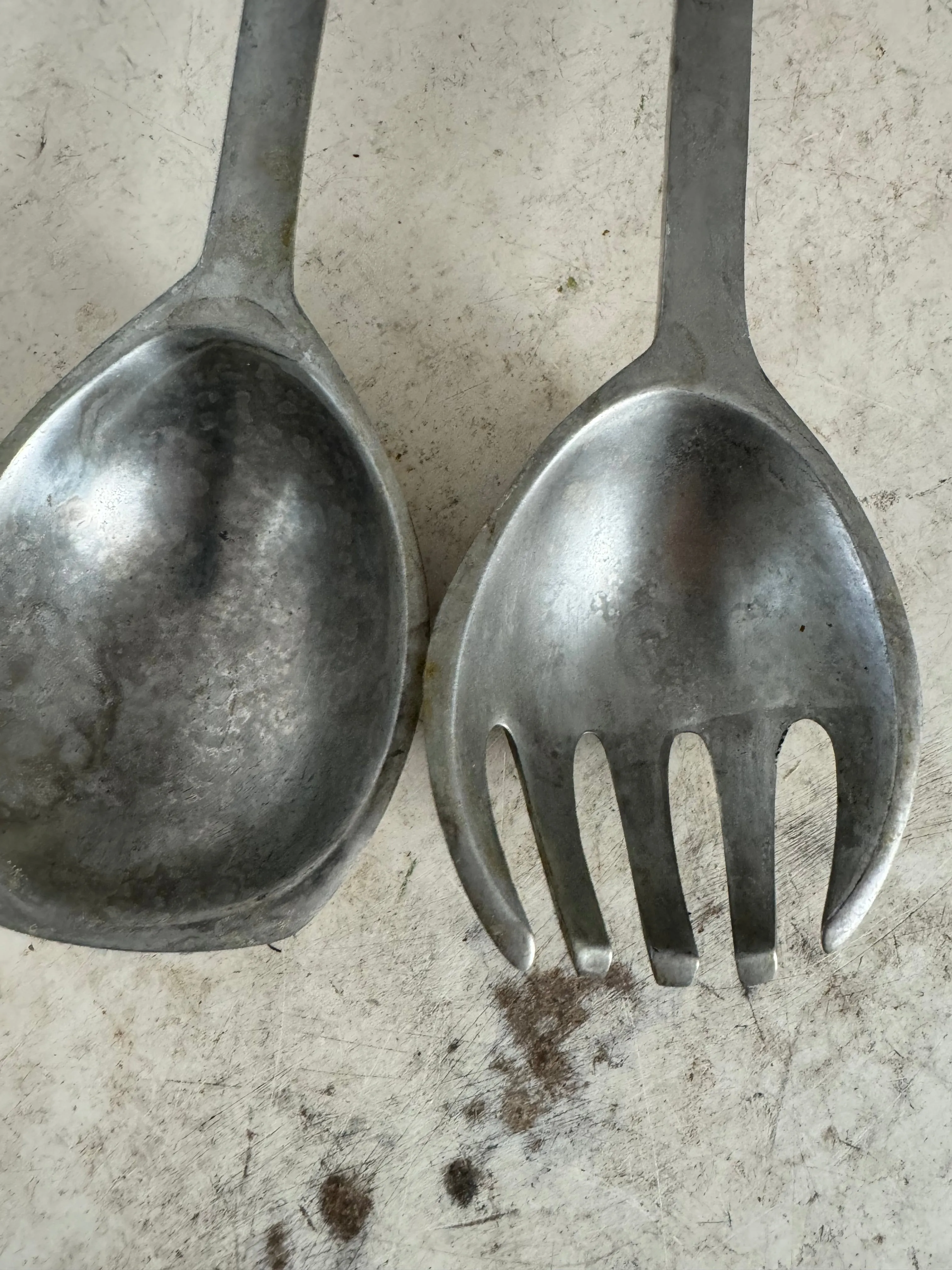 Vintage Aluminum Flower Salad Server Set