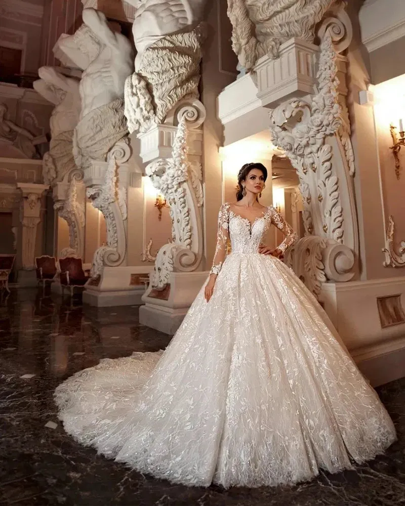 Vintage Ball Gown Wedding Dress Long Sleeve Gorgeous Bridal Gown