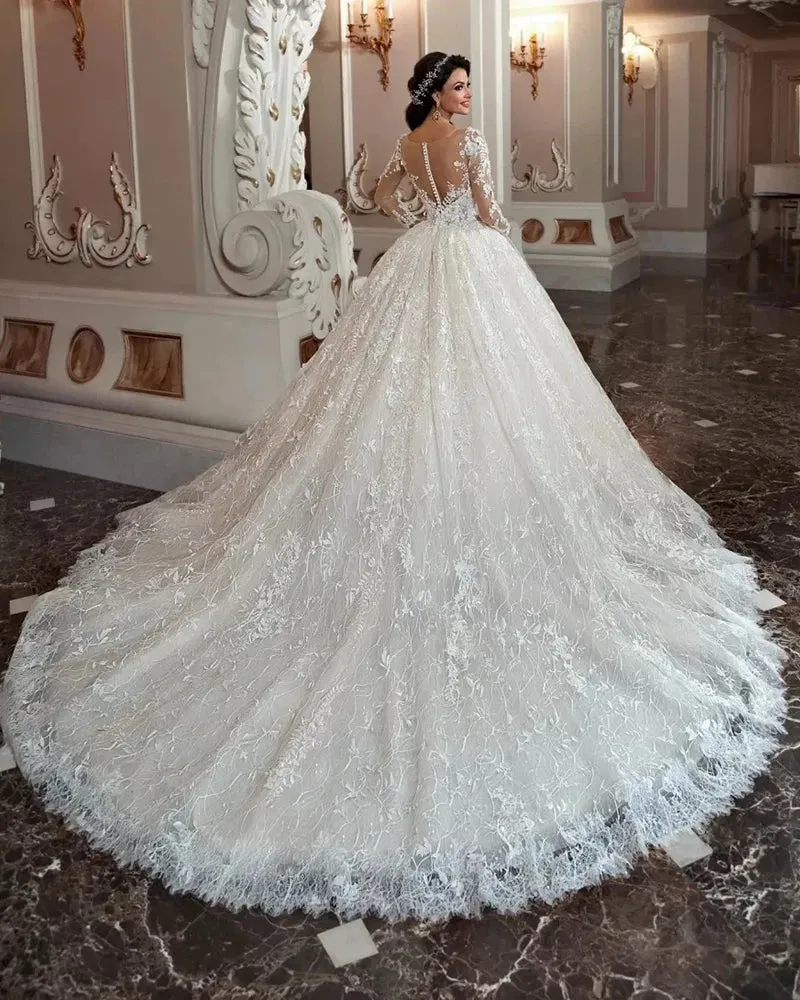 Vintage Ball Gown Wedding Dress Long Sleeve Gorgeous Bridal Gown