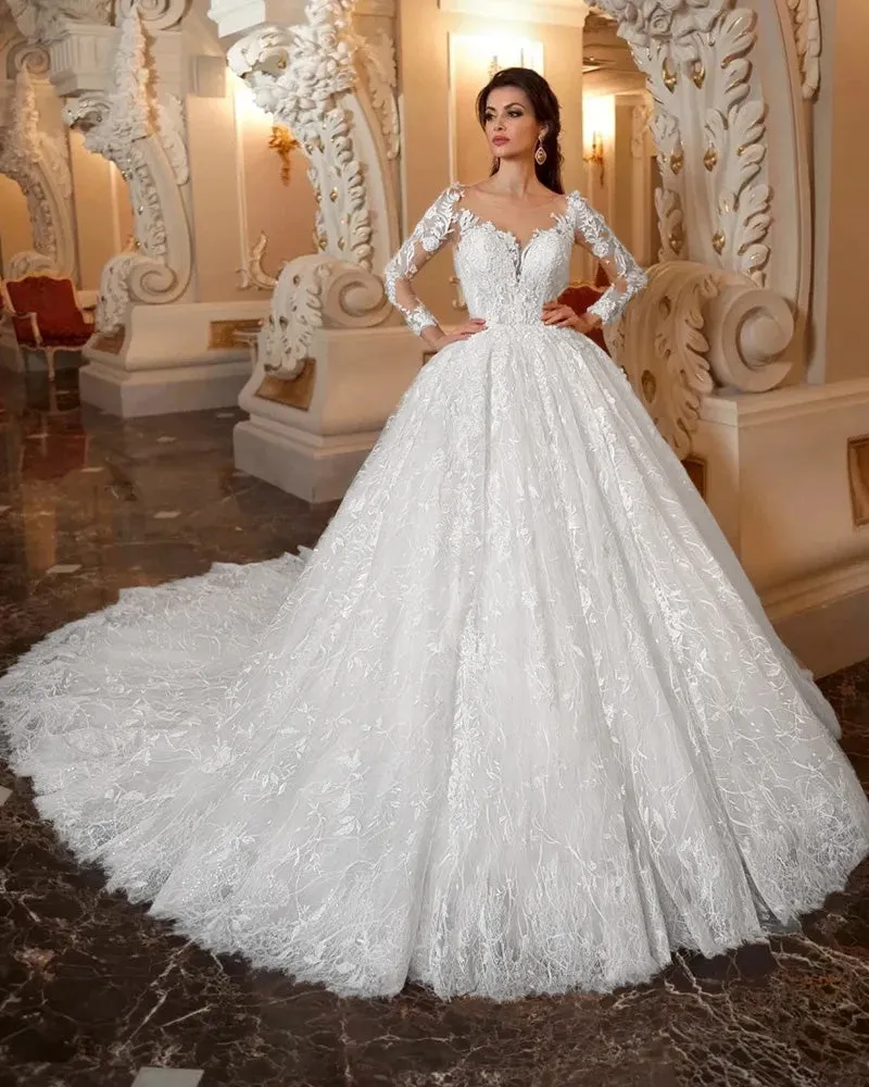 Vintage Ball Gown Wedding Dress Long Sleeve Gorgeous Bridal Gown