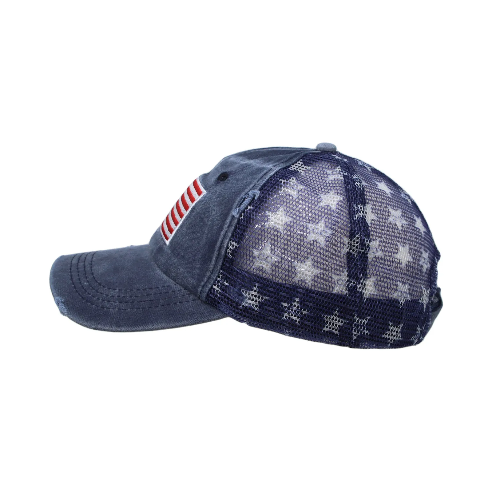 Vintage Baseball Cap USA Flag Mesh Trucker Ponytail Hat YZ10089