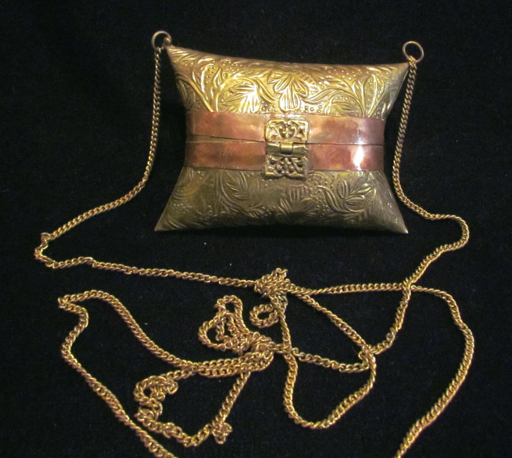 Vintage Brass And Copper Pillow Purse Small 1930s Shell Evening Bag