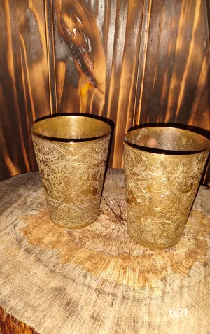 Vintage Brass Etched Tumbler - Set of 2