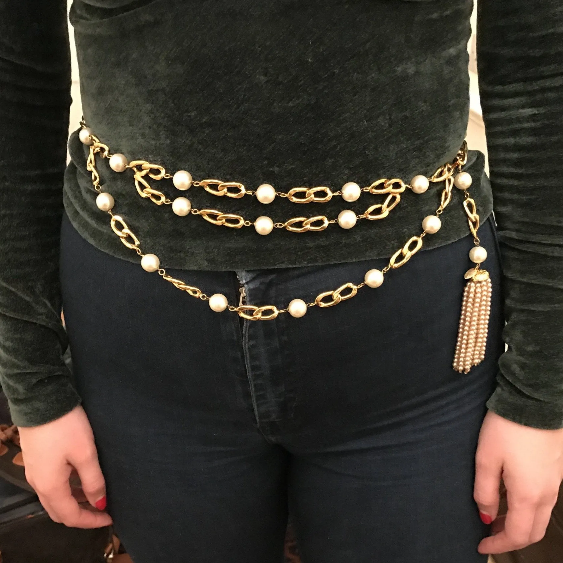 Vintage Chanel Pearl Necklace/Belt with Pearl Tassel