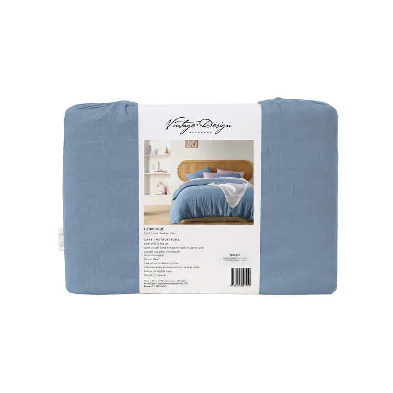 Vintage Design French Linen Denim Blue Quilt Cover Set