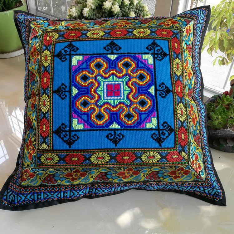 Vintage ethnic cushioned dining cushion features fabric hand-embroidered sofa cushion