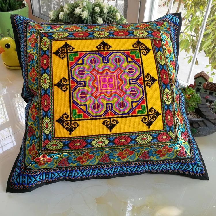 Vintage ethnic cushioned dining cushion features fabric hand-embroidered sofa cushion