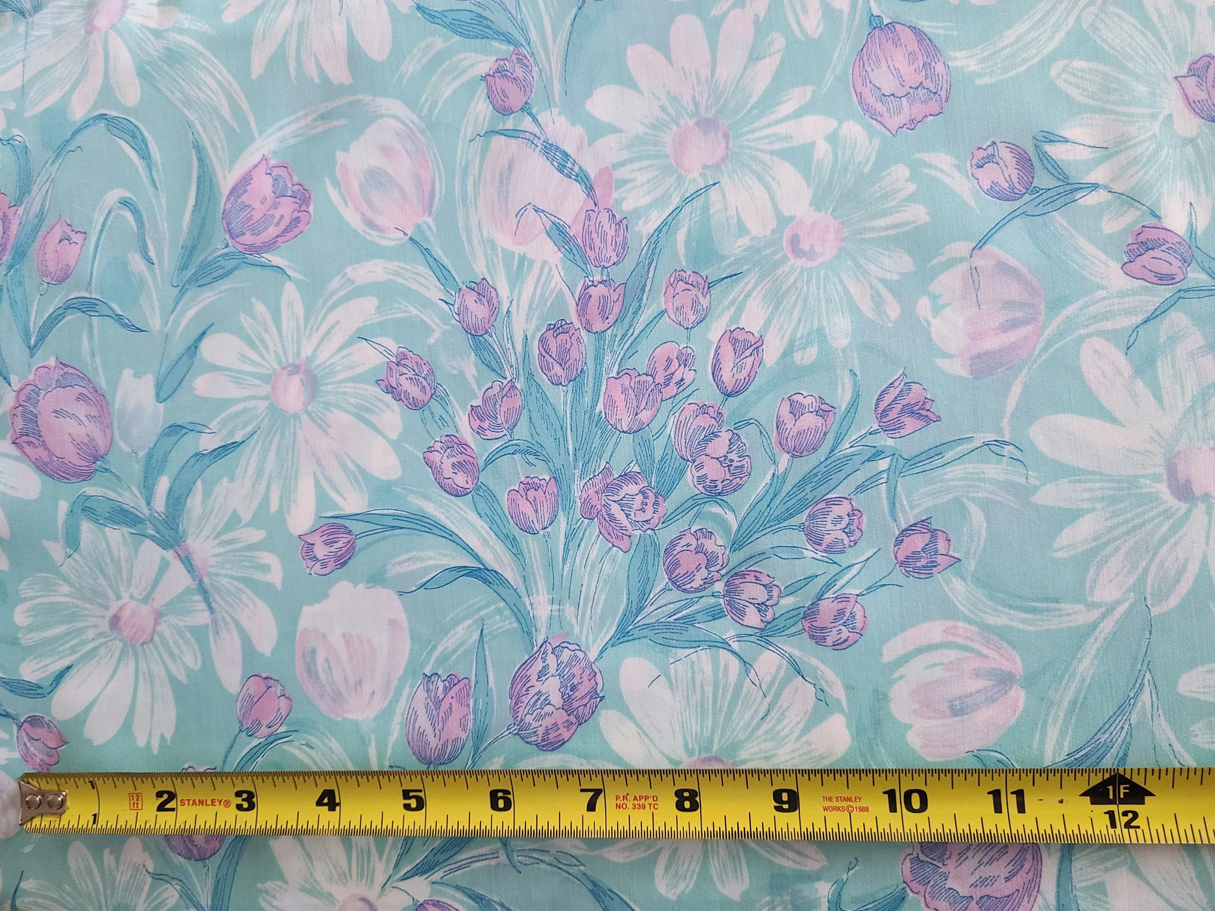 Vintage Fabric - Cotton - Sky Blue Floral - Fabric Remnant - VCL556