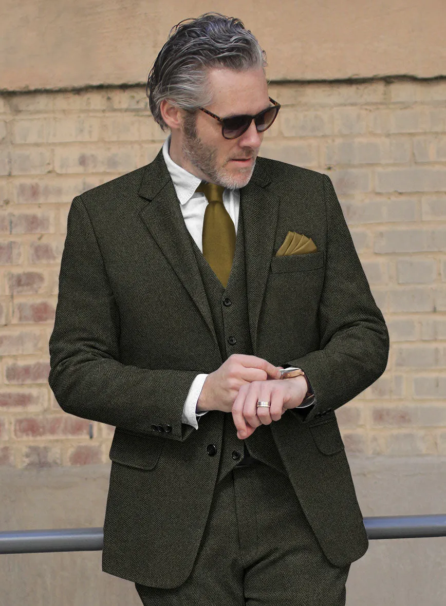 Vintage Flat Green Herringbone Tweed Suit
