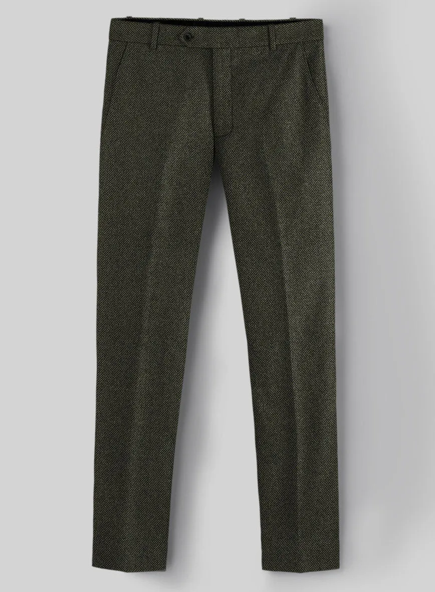 Vintage Flat Green Herringbone Tweed Suit