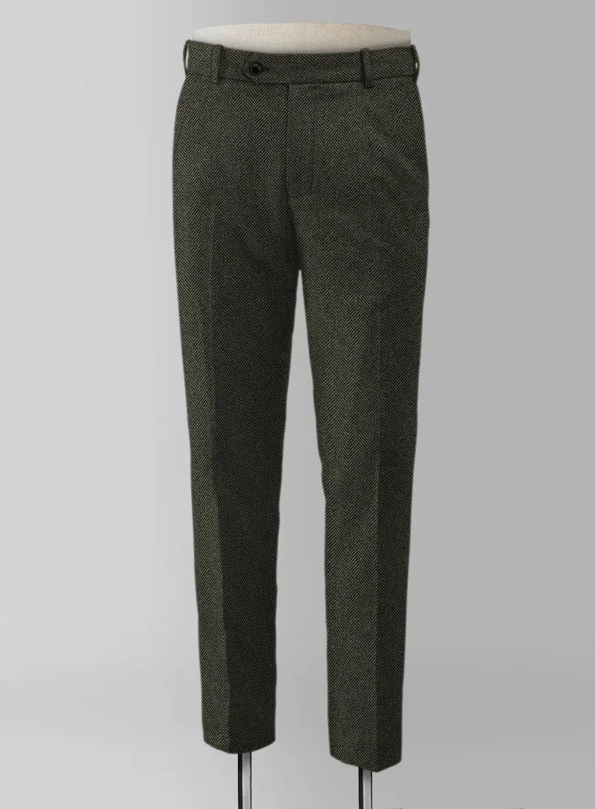 Vintage Flat Green Herringbone Tweed Suit